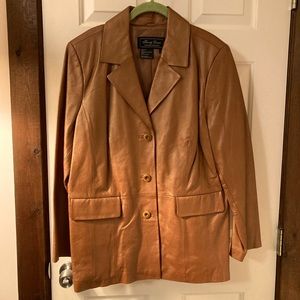 Terry Lewis Classic Luxuries metallic camel brown leather jacket